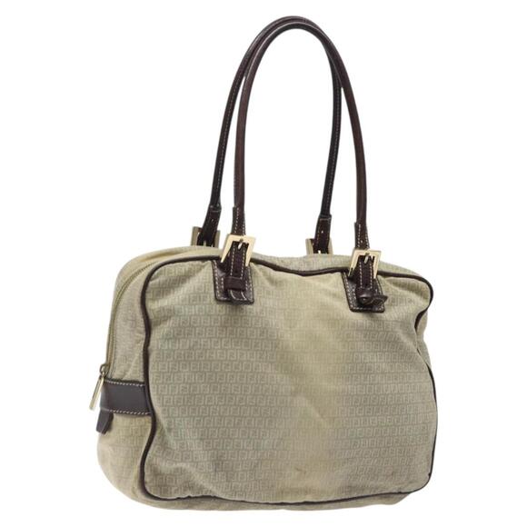 FENDI Zucchino Canvas Shoulder Bag Blue Gold - Picture 1 of 12